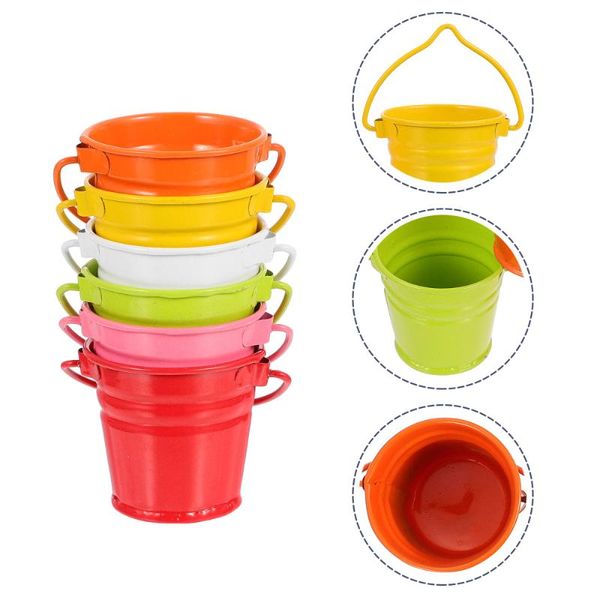 

6pcs colorful mini bucket ornament micro landscape miniature flower buckets