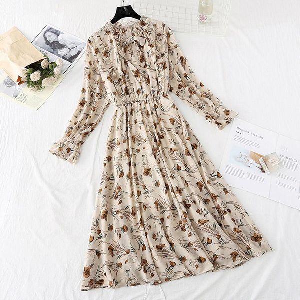 

casual dresses dress 2021 pleated women's chiffon bow-neck temperament street women, Black;gray