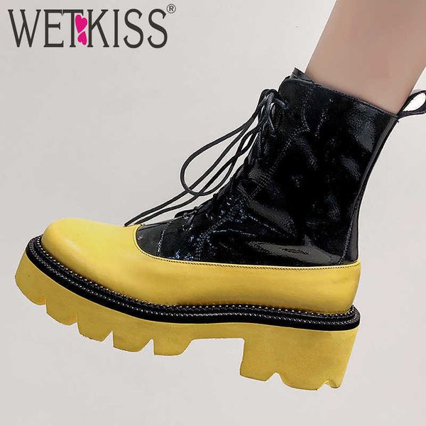 

wetkiss cow leather ankle boots women platform motorcycle boot female rivet shoes ladies fashion casual studded shoes 210630, Black