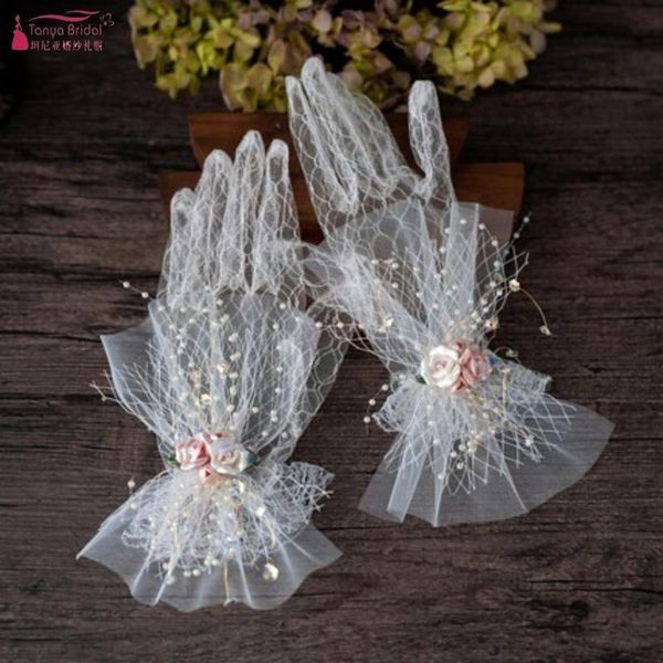 

bridal gloves bride wedding beige short design lace gauze transparent women fishnet mitten dqg1039, White