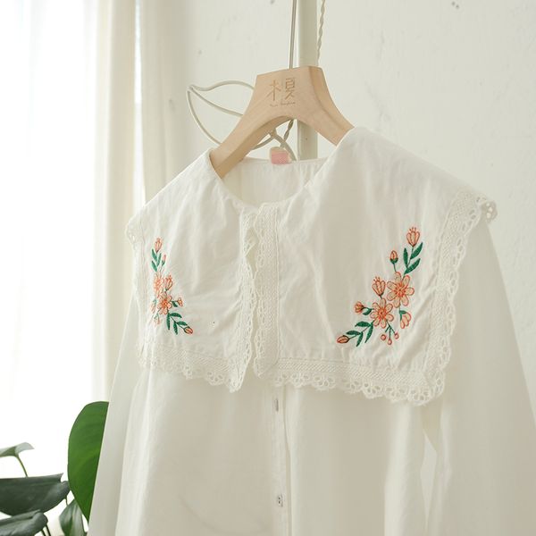 

women's blouses & shirts lamtrip unique sweet kawaii square collar romantic floral embroidery retro long sleeve cotton shirt blous, White