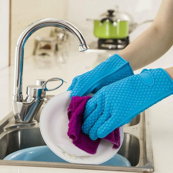 

oven mitts bbq gloves pot holder silicone heat resistant clean for household