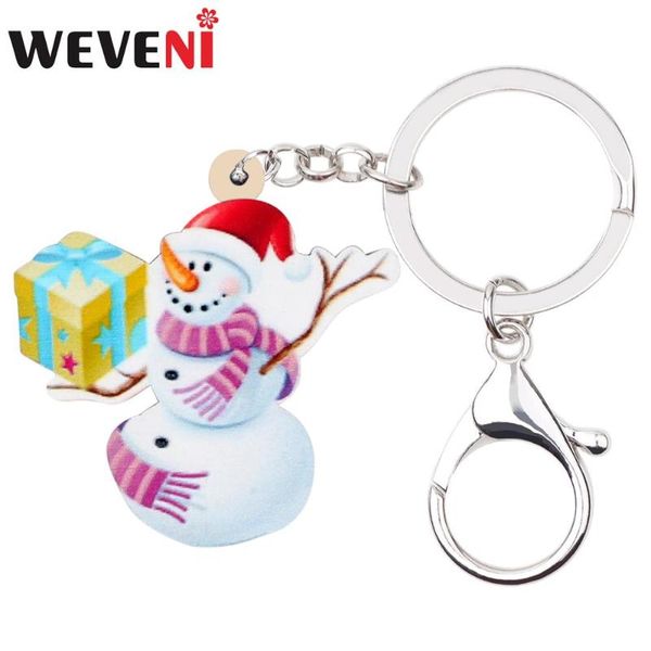 

keychains weveni acrylic happy christmas snowman gift box key chains keychain for women girl bag car purse charms ring decoration, Silver