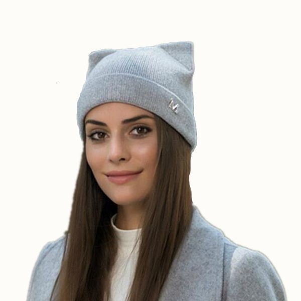 

wide brim hats winter knitted hat ears cat girl high fashion women wool skullies cap caps trilby balaclava beanies 5dfm, Blue;gray