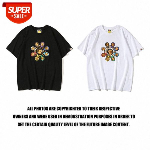 

brand ape-man head ring colorful kaleidoscope t-shirt anime unhooded youth loose cotton #xb5p, White;black