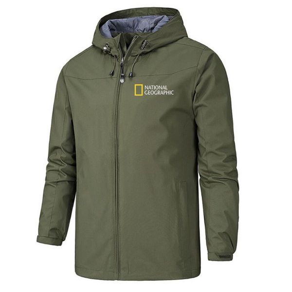 

2021 Men's printing zipper spring and autumn men's windbreaker waterproof hooded et men, Black;brown