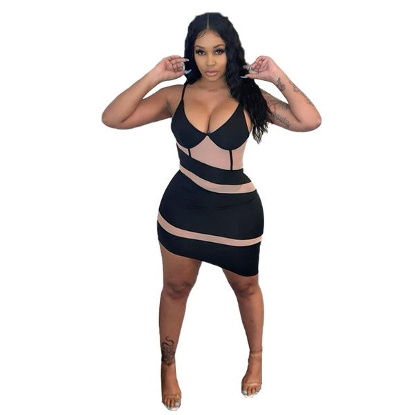 

2021 spring new suspender contrast irregular dress for women, Black;gray