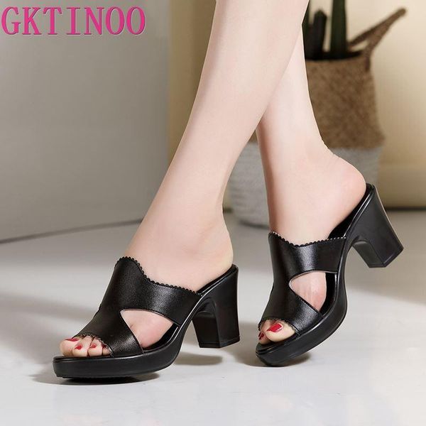 

slippers gktinoo women's sandals 2021 summer high heels women shoes woman fashion, Black