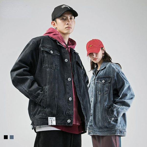 

men's jackets street fashion denim jacket autumn and winter 2021 washed loose lapel casual coat, Black;brown