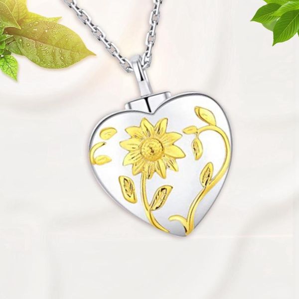 

pendant necklaces 1pc sunflower heart shape urn necklace memorial ashes forever in my jewelry for women, Silver