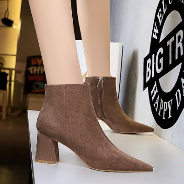 

boots fashion women autumn winter ankle square heel booties elegant female keep warm womens pumps casual party, Black