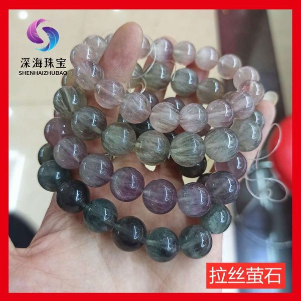 

natural drawn fluorite bracelet ice purple white gray green crystal bracelet jewelry, Black