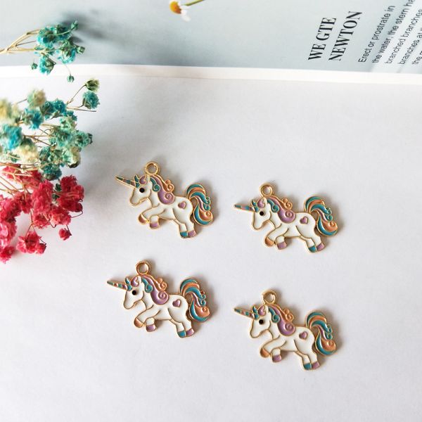 10 Stück Classics Emaille Einhorn Charms Tropfen Öl Kawaii Love Fit Schmuckherstellung Mode Ohrring DIY Zubehör Schwimmdock