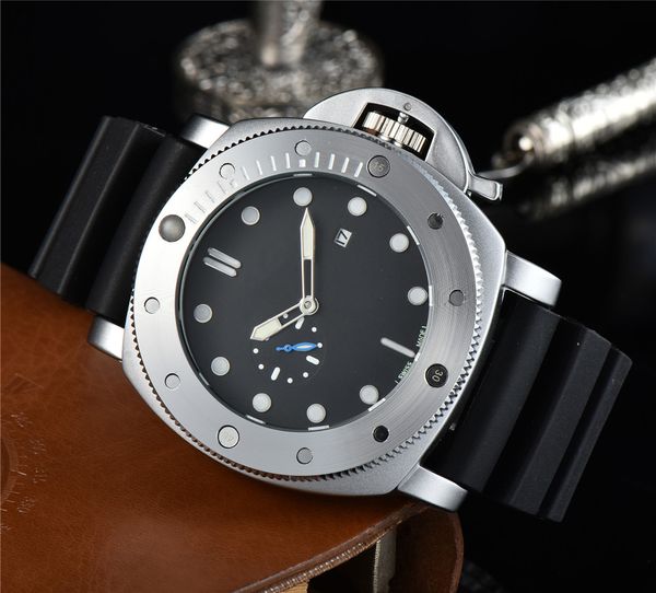 

automatic mens watches mechanical rubber strap men sports military watch 48mm clock, Slivery;brown