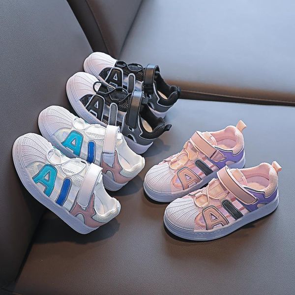 

sandals summer shell toe girls sport sandals2021 hollow breathable children's casual shoes soft sole boys sports, Black;red