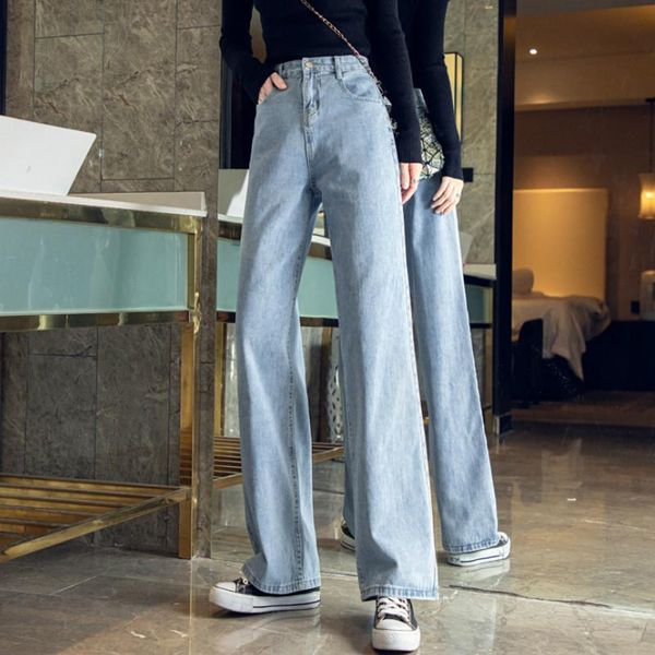 

women's jeans vintage high waist wide leg straight loose for women xs s  l xl, Blue