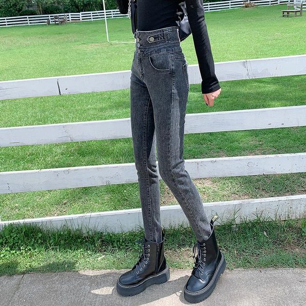 

women's jeans women autumn high-waisted feet pants nine-point slim-fitting tight elastic pencil plus size fashion 576, Blue