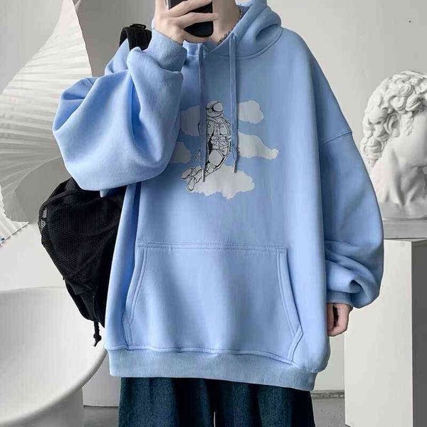 

jue shao hoodie men's autumn fashion brand ins versatile clothes youth large loose casual coat couple's blue, Black