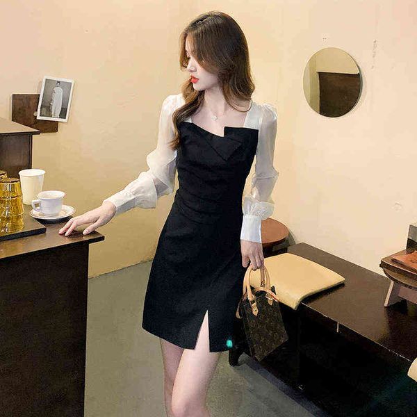 

casual dresses 2022 autumn long sleev, voice character, slim and tiktok, inside of the drs is wrapped., Black;gray