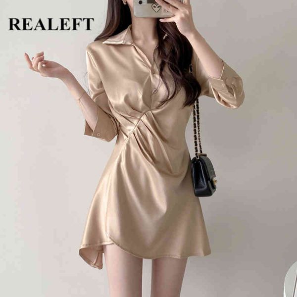 

elegant women's shirts dresses long sleeve turn-down collar lace up female chic mini party dress spring 210428, Black;gray