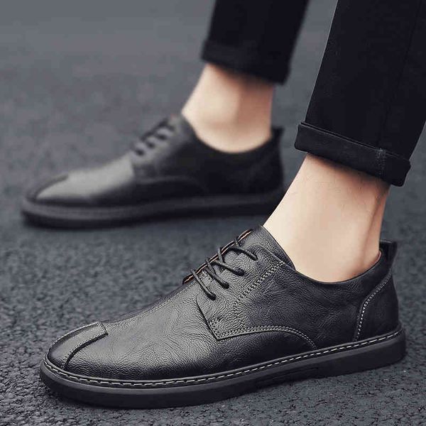 

dress shoes genuine leather men outdoor fashion oxford man lace up breathable sneakers british style flats autumn casual 90t5, Black