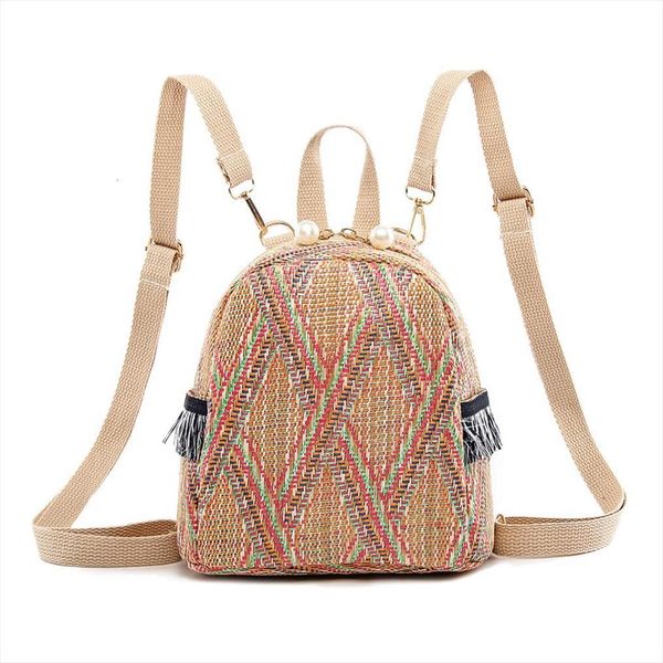

straw woven bag small travel backpacks women stripe print shoulder school bags casual knitting knapsack rucksack mochila mujer