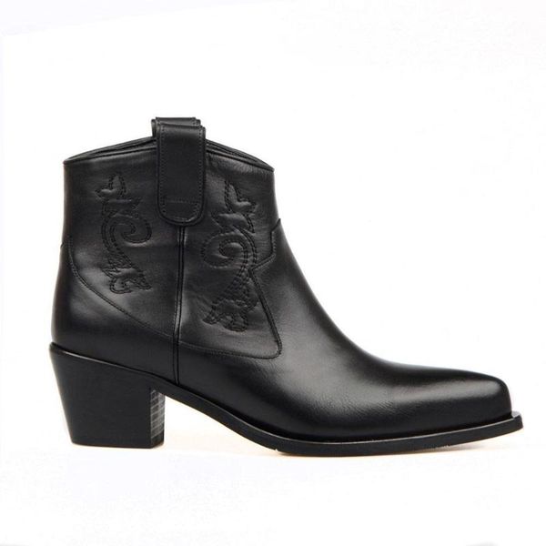 

boots footcourt- black cowboy ankle western cowgirl design style pointed toe fashion shoes ladies