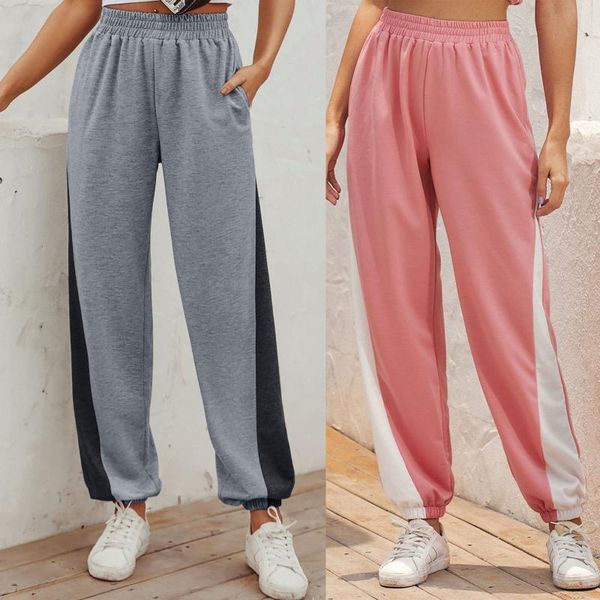 

women's pants & capris fashion elastic waist baggy sweatpants color contrasting loose joggers lounge ankle length gym 21719, Black;white