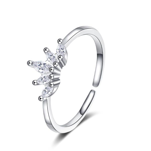 

cluster rings babyllnt ins style 925 sterling silver ring crown inlaid zircon crystal open for girl jewelry gift, Golden;silver
