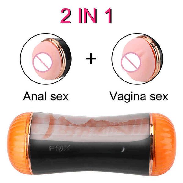 NXY Sex Masturbatoren 2 in 1 Männlicher Masturbator 3D Anal Vaginal für Männer Eichel Saugen Hodensack Penis Vibratoren Echte Muschi Erotikprodukt Spielzeug Erwachsene 18 220127