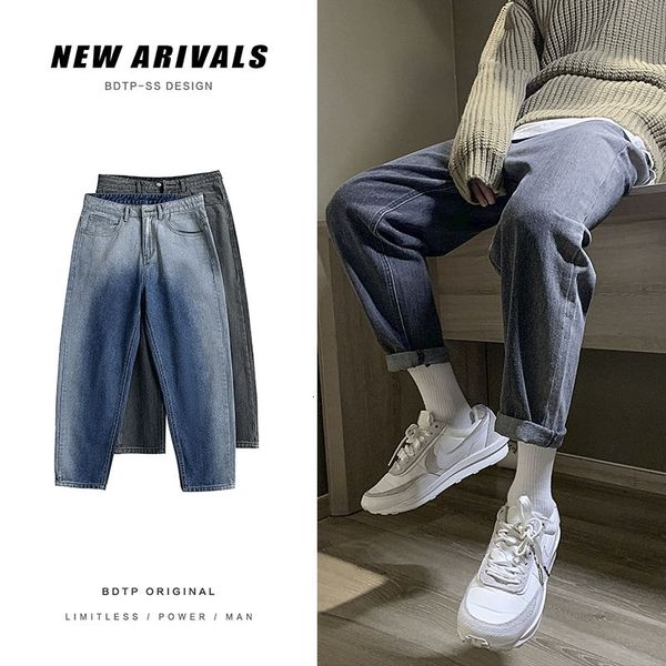 

men's jeans korean gradient fashion retro casual men streetwear loose hip-hop straight-leg denim trousers mens -2xl 6syw, Blue