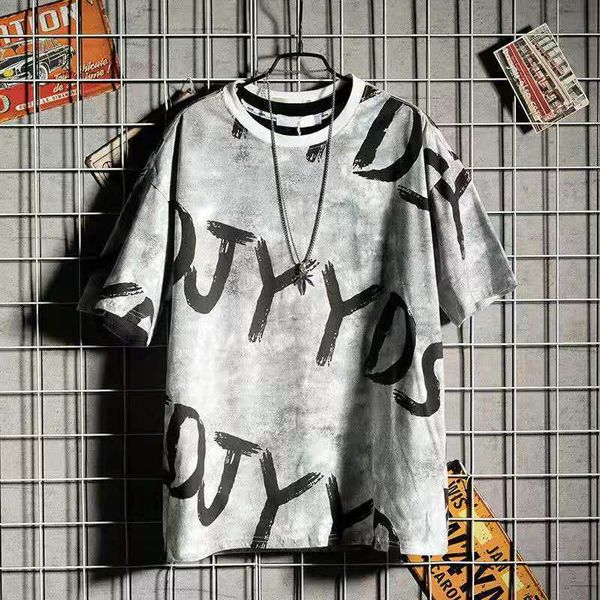 

tide brand casual short-sleeved t shirts men's summer boys clothes loose five-point sleeve t-shirt street half-sleeved top, White;black