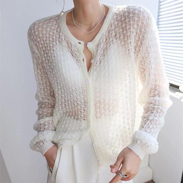 

women's knits & tees fashion women knit cardigan o-neck elegant autumn and winter soft loose coat mohair sweater solid color, White