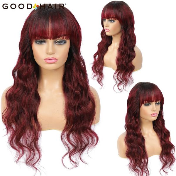 

hair bulks brazilian body wave human with bangs ombre red for black women non lace machine good