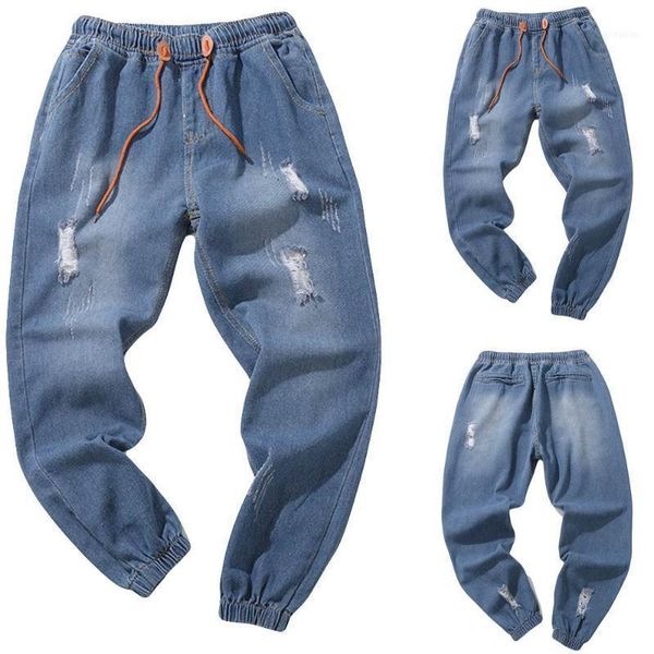 

fashion teen men's casual jeans autumn denim cotton vintage hip hop work trousers beam feet pants1, Blue