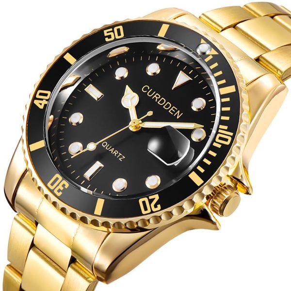 

wristwatches brand fashion diamond watches automatic date quartz watch men gold stainless steel business zegarek meski montre homme, Slivery;brown