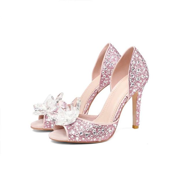 

dress shoes the summer wedding in 2021, bridal shoes, rhinestone, thin heel, banquet crystal sandal, Black