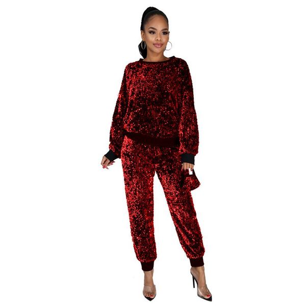 

women's two piece pants sparkling sequins tracksuit women 2 set autumn clothes pullover long suit fashion sets streetwear outfit, White