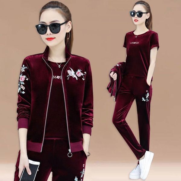 

women's two piece pants 2021 spring autumn women korean fashion 3 pcs set short sleeve cardigan+pants suit three-piece suits -4xl x525, White