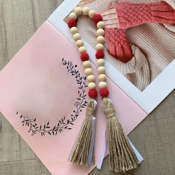 

decorative objects & figurines prayer wall hanging home decor with tassels ornament holiday door handmade wooden bead garland gift nordic st