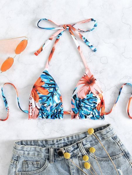 

tropical print halter micro triangle bikini q1rc#, White;black