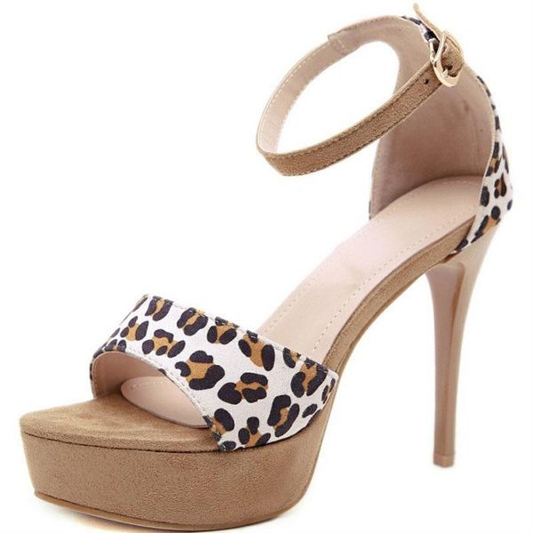 

women shoes high heeled summer 2021 leopard print metal heels sandals stylish and versatile thick bottom ladies, Black