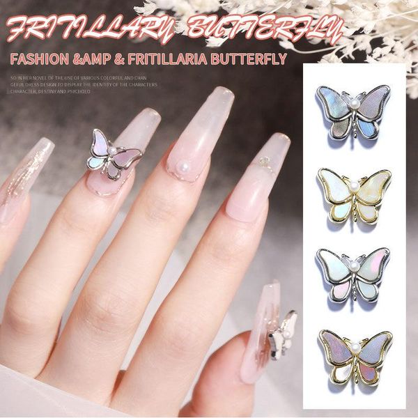 

fritillary nail art butterfly jewelry decoration super flash diamond explosion charm pearl bowknots decorations, Silver;gold