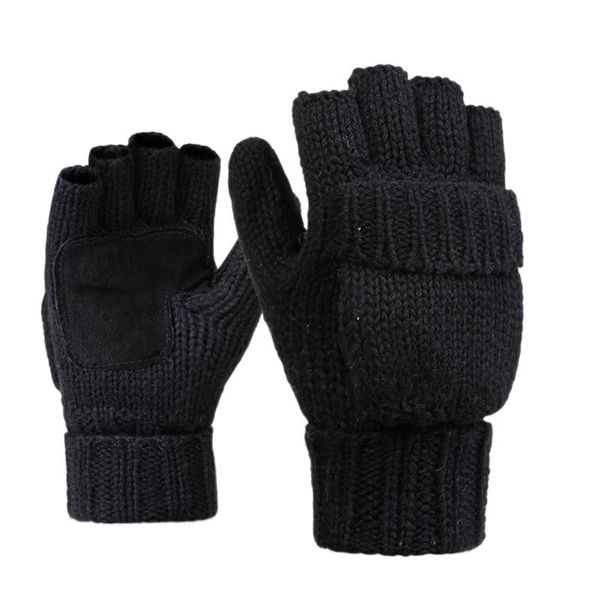 

cycling gloves wool mittens winter warm knitted convertible flap cover m5tc, Black