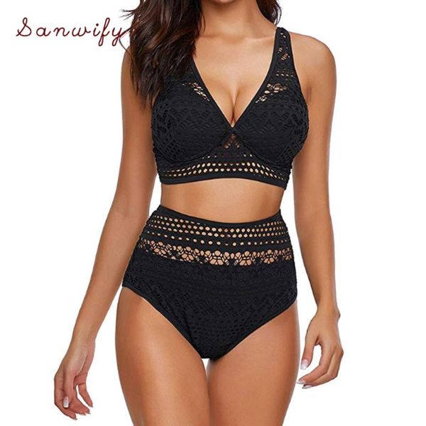 Swimwear Mulheres Preto Laço Azul Lace Swimsuit Bikini Set 2021 Sexy Biquinis Sólidos Mulheres Empurre Up Banting Terno Swim Ternos Beachwear