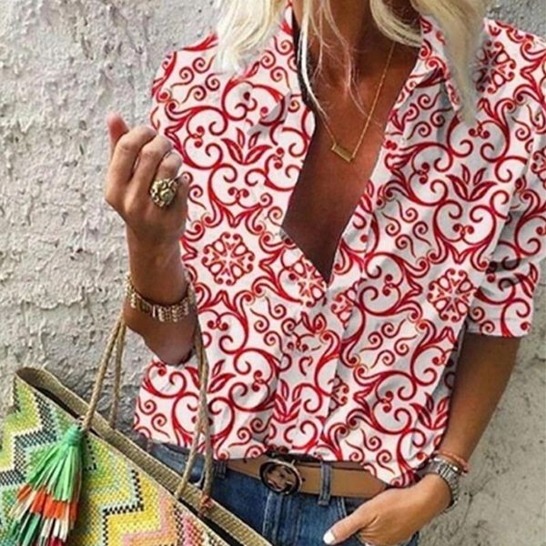 

women's blouses & shirts 2021 autumn vintage print blouse women elegant long sleeve work office shirt ladies turn-down collar stylish, White