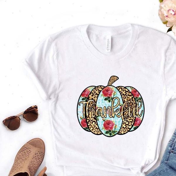 

womens thankful pumpkin leopard fall women tshirt cotton casual funny t shirt gift for lady yong girl tee, White