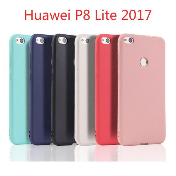 Huawei P8 Lite için kılıflar 2017 = P9 Lite 2017 = Onur 8 Lite Durumda Silikon Yumuşak TPU Kapak Mat Şeker Katı Renkler Kılıfı