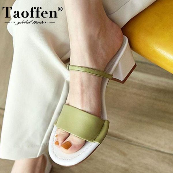 

taoffen women high heel sandals genuine leather buckle thick woman summer shoes fashion footwear size 34-40, Black