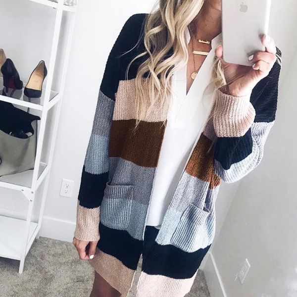 

women's jackets 2021 original design for plus-size long sleeved v-neck cardigan autumn winter women fashion clothing, Black;brown